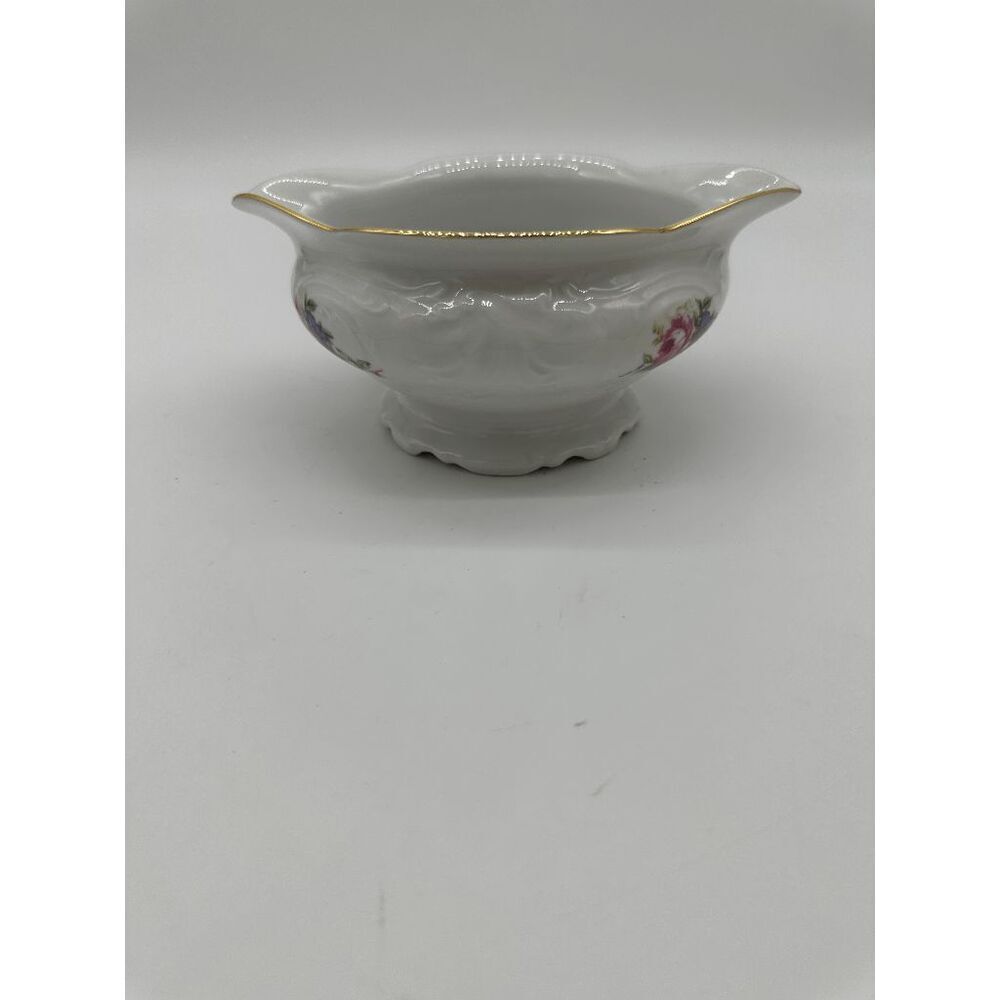 Royal Kent Poland Gravy Boat Double Spout Flowers & Gold Rim Vintage